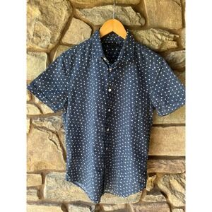 John Varvatos USA Mens Navy Blue Star Print Short Sleeve Button Down Shirt